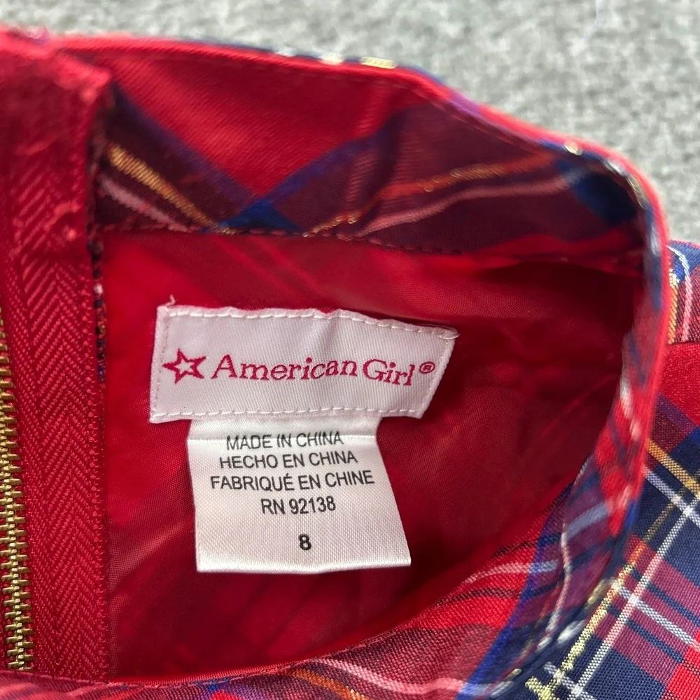 American Girl Truly Me Girl's Red and Blue Pretty Plaid Christmas Dress Size 8